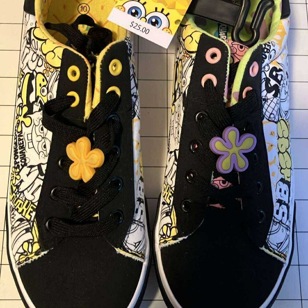 Nickelodeon Spongebob Sneakers Shoes Low Top Lace Up Men Black Yellow (SIZE 10)